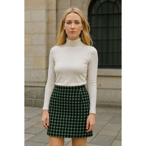 HOBBS LONDON WOOL MINI SKIRT PRINT GREEN BLACK 10 preppy office classic holiday